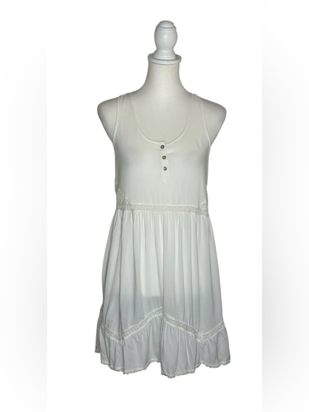 Express EUC White Lace-Trim Henley Sz S Mini Dress Graduation Boho Slip